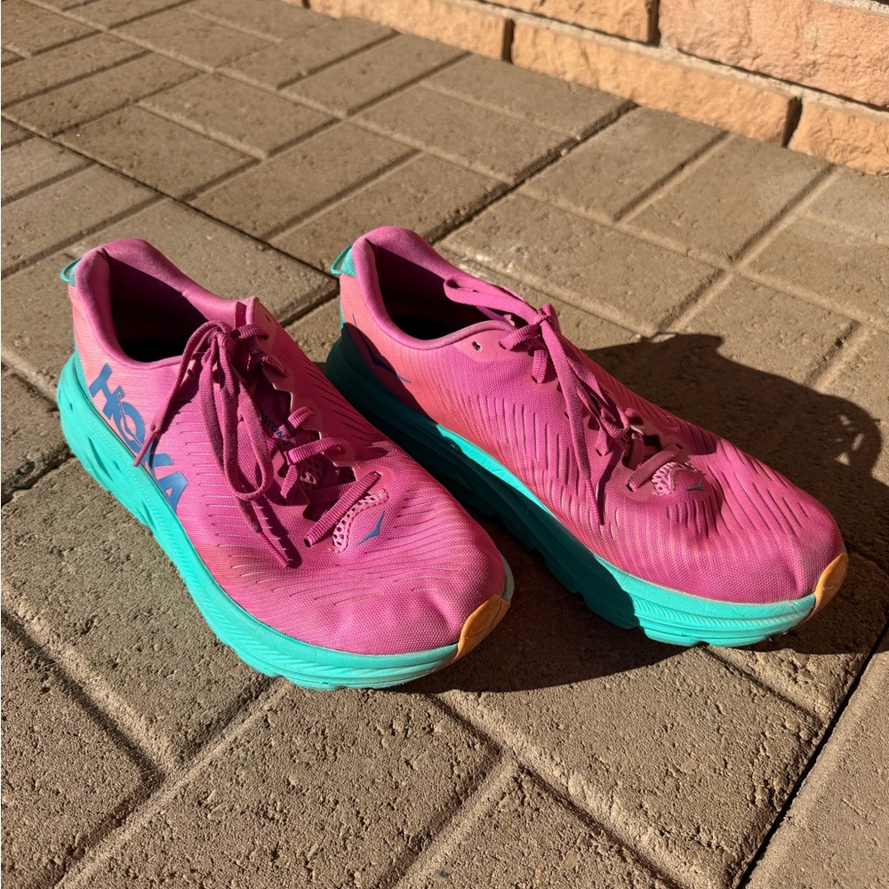 Hoka Women's Rincon 3 Vibrant Pink and Teal Athletic Shoes
